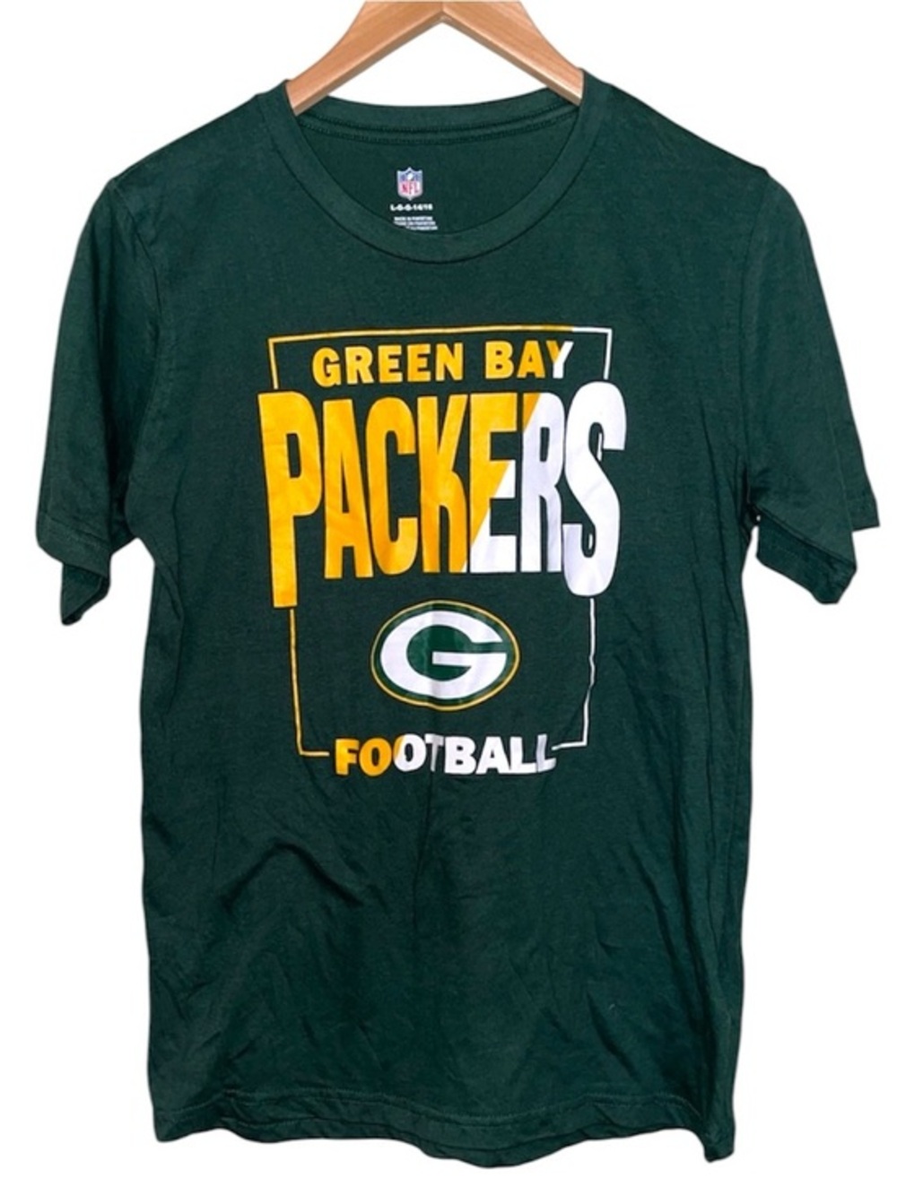 NFL greenbay packers football t shirt green yellow white large 14/16